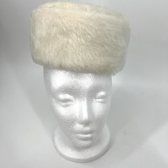 Vintage Cream Faux Fur Fascinator Pillbox Hat Lined One Size - Picture 1 of 7